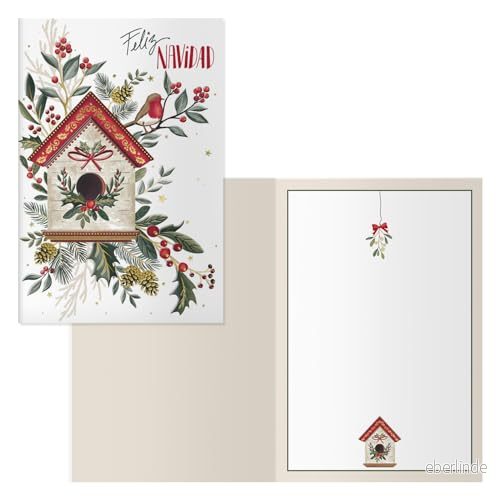 DOHE Jul gratulationskort Pack 6 enheter Storlek: 11,5x17 cm (stängd) Inkluderar kuvert för att lagra kortet Fågelmodell 8421938700091