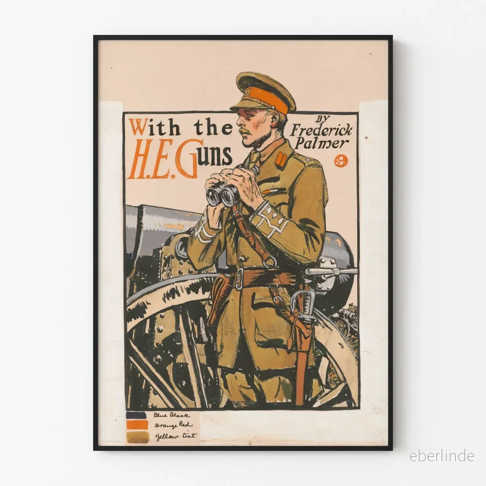 Vintage militärposter med officer och kanoner