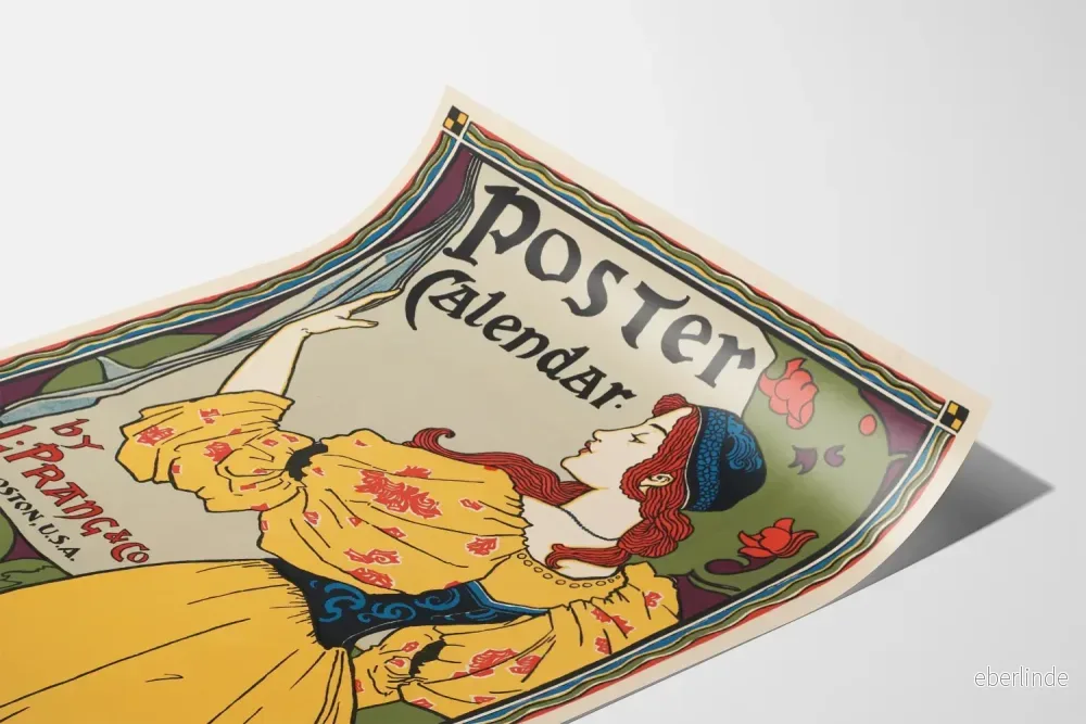 Poster Kalender för kvinna i gul klänning - Vintage väggdekoration - Bild 3