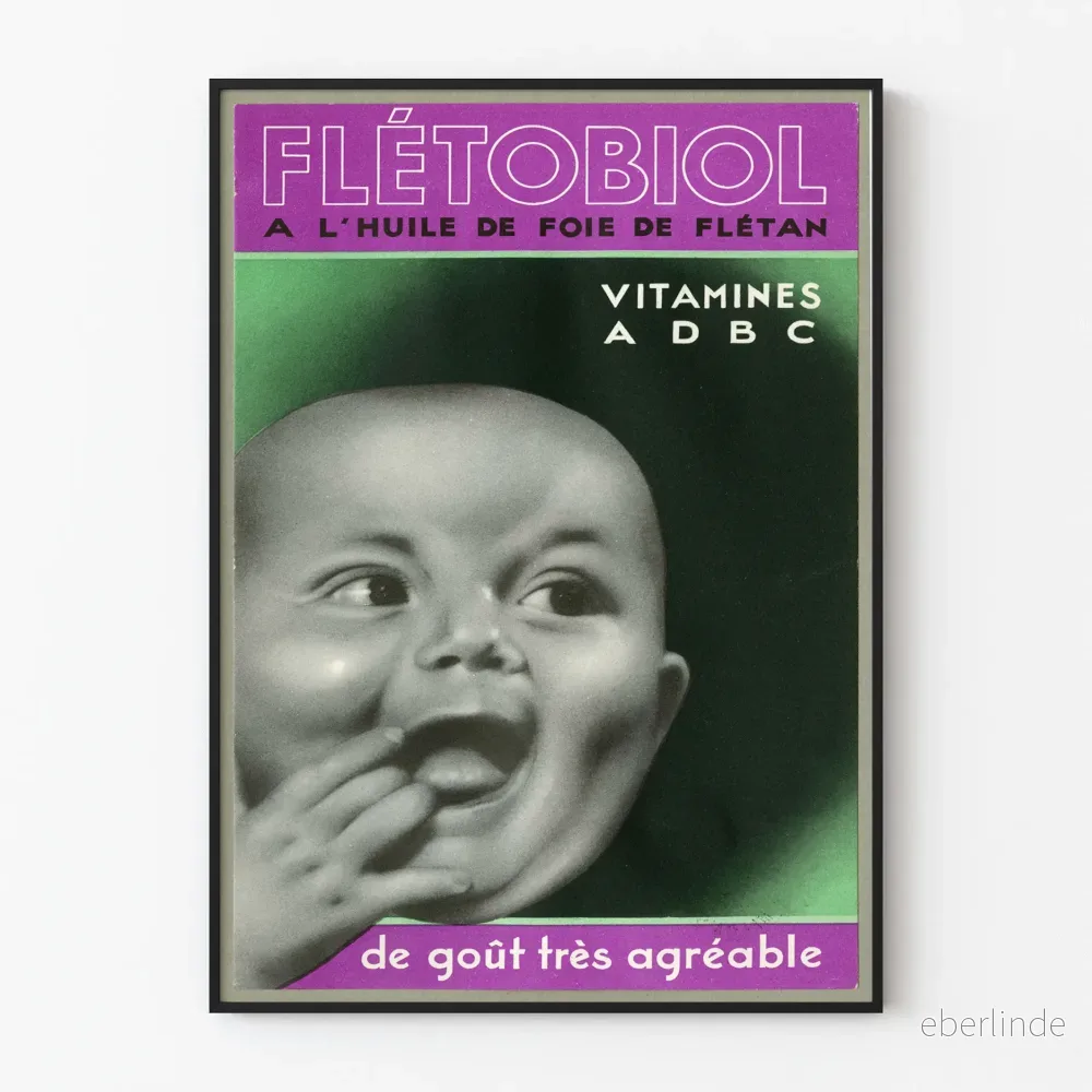 Vintageposter Flétobiol Vitaminer A, D, B, C