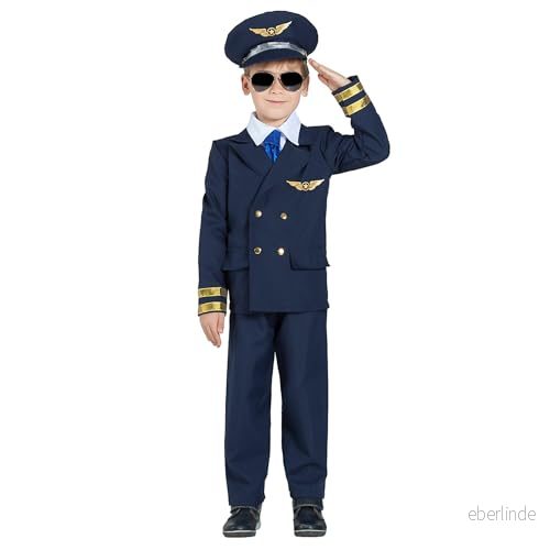 Boland Barndräkt pilot, 5 delar, karnevaldräkt för temafest, halloween eller karneval, flygkapten 8712026823656