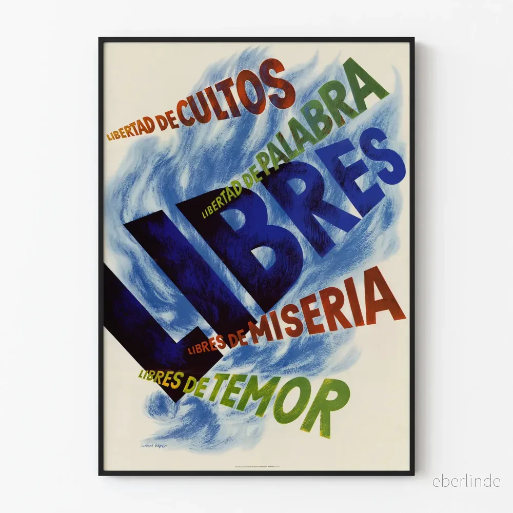 Vintage dekorativ poster med friheter i blått, grönt och rött