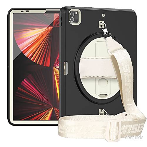 fodral för iPad Pro 12,9 tum (2021/2020/2018) med axelrem, robust 5/4/3. Gen 360 vridbart stativ, svart + vit 680720688216