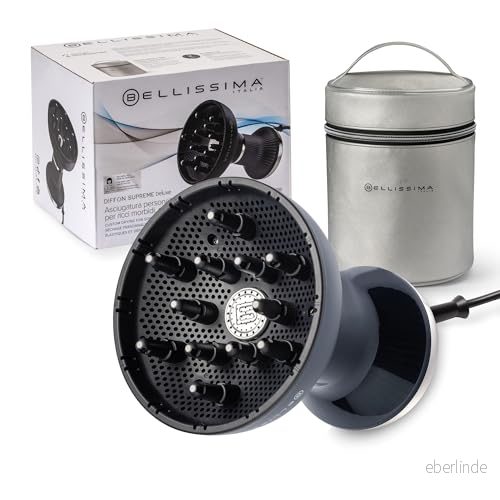 Bellissima Diffon Supreme Deluxe, varmluftsdiffusor för lockigt hår, keramisk teknik plus keratin, XL diffusor, 3 temperaturer joniserare, mjuk torkning, skönhetspåse 8007403119300