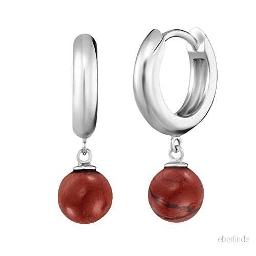Engelsrufer Damen Creole aus Sterling Silber mit Roter Jaspis Perle Anhänger, Clipverschluss, nickelfrei, 13mm, ERE RJ CR 4260645861473