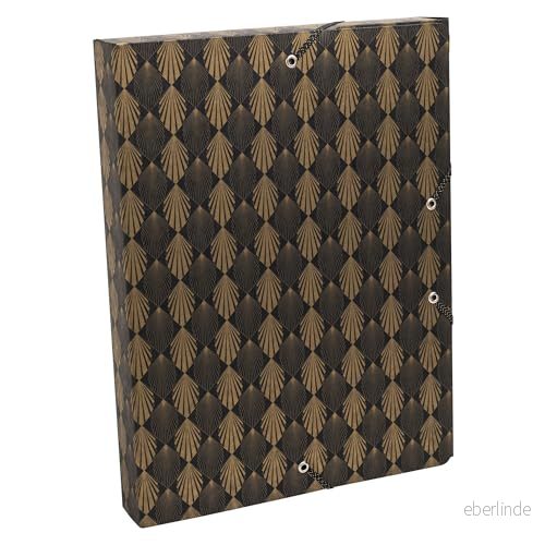 Exacompta Ref. 59450E kartong med 8 Neo Deco arkivlådor svarta och gyllene elastiska band i glansigt kort 600g/m2 rygg 4 cm mått 25 x 33 för A4 format diverse färger 3130631594504