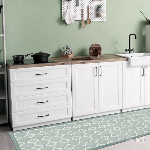 CREARREDA Gammal stil grön köksmatta 180 x 50 cm halkfri och tvättbar vinyl i vinyl, 100% tillverkad Italien Deluxe Line 8053178680033