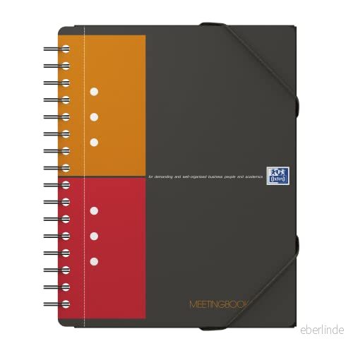 Oxford International Meetingbook A5+ Anteckningsblock trådbunden 80 ark / 160 sidor vitt papper fyrkantig 10 hål antracitgrått skydd polypropylen (PP) 3020120017112