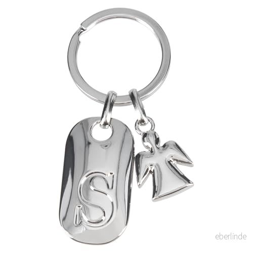 Depesche 11800 021 silvernyckelring med bokstav S och skyddsängel, zinklegering, inkl. färgad sammetspåse, silver, Einheitsgröße 4010070674311