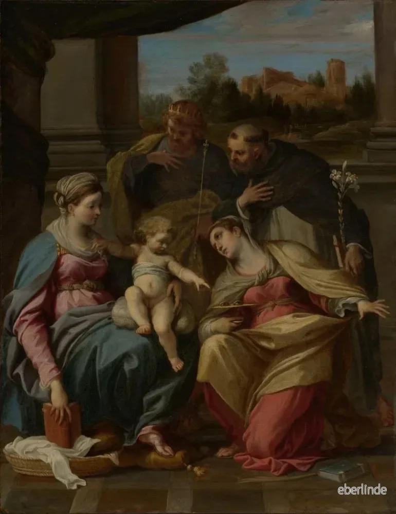 Målning La Vierge à l'Enfant avec les saints Lucie, Dominique et Louis de France - Annibale Carracci | Konsttryck - Bild 2