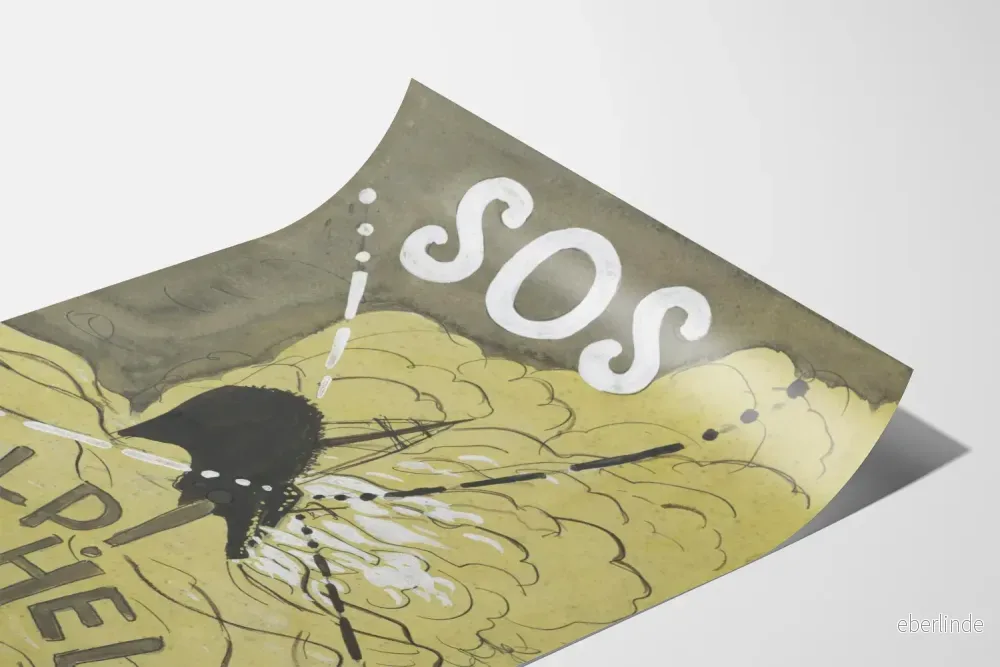 Vintageaffisch SOS Hjälp med illustration av skepp i storm - Bild 3