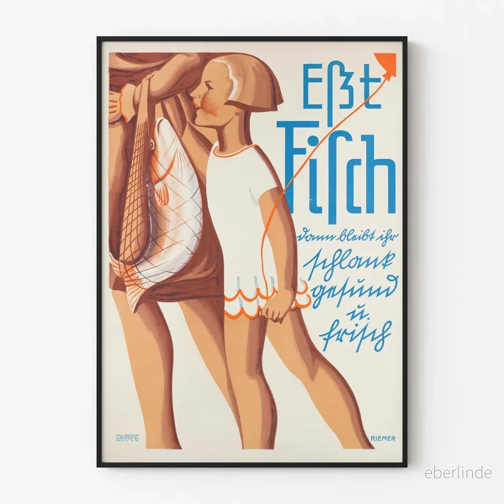 Vintageposter Est Fisch - Barn- och fiskillustration för väggdekoration