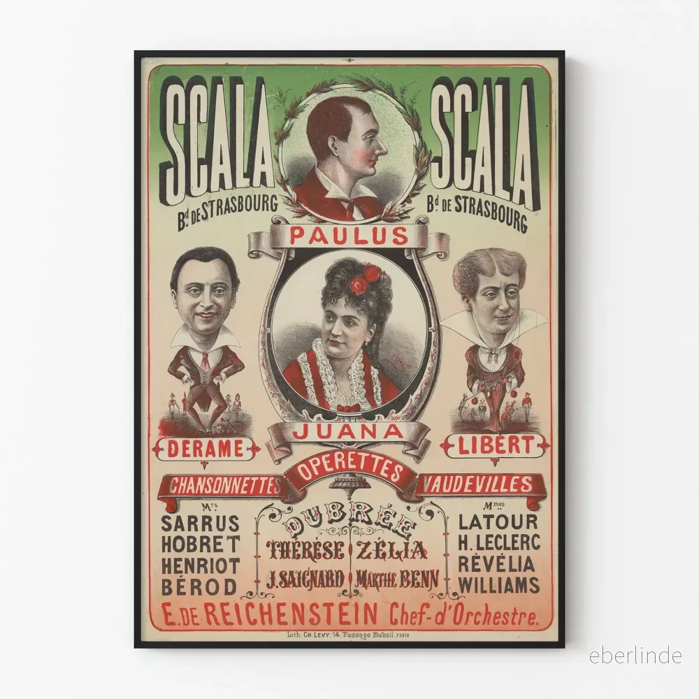 Vintage Scala-poster med porträtt och teaterdekoration
