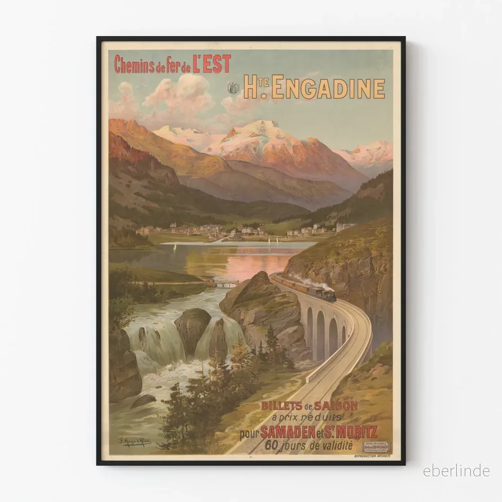 Vintageposter av Östliga järnvägarna Hte Engadine - Samaden och St Moritz