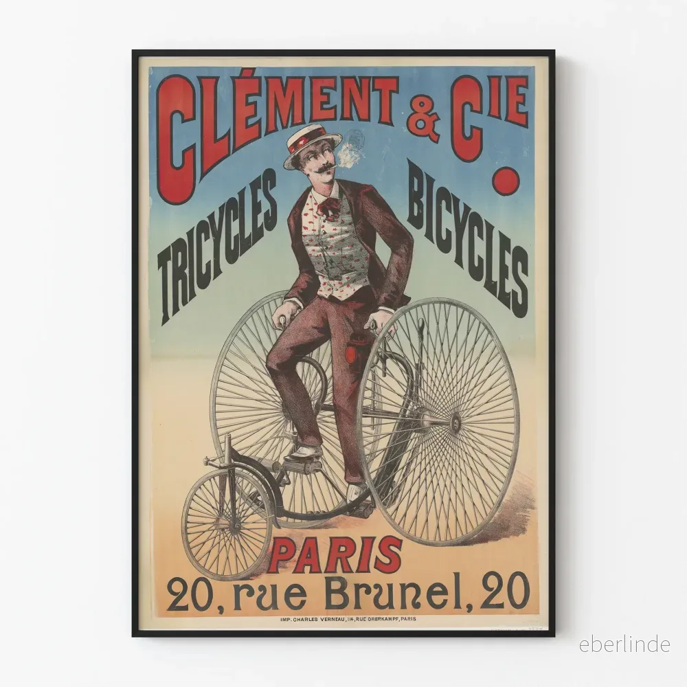 Vintageposter Clément & Cie Tricyklar Cyklar Paris väggdekoration