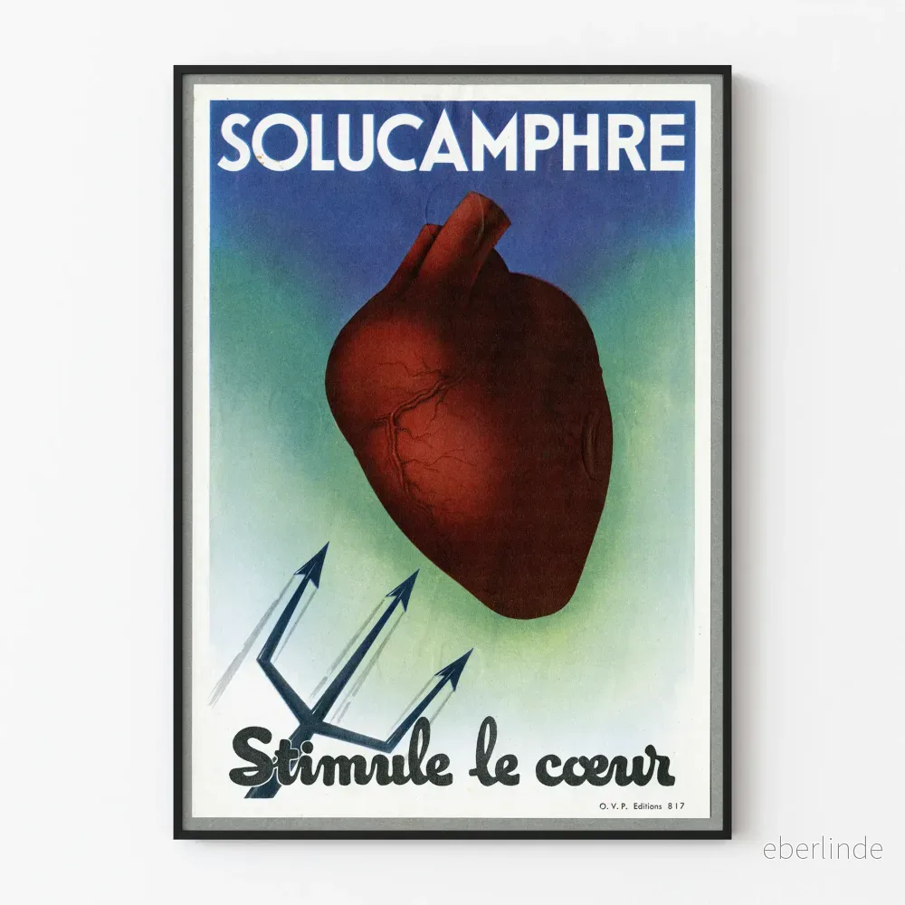 Vintageposter Solucamphre stimulerar hjärtat väggdekoration