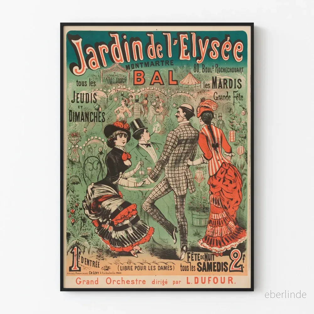 Vintageposter Jardin de l'Élysée Montmartre Bal på Rochechouart