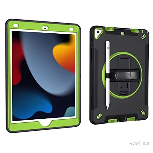 fodral för iPad 10,2 tum 9:e/8:e/7:e generationen 2021/2020/2019 med 3 i 1 design, minimalistiskt stötsäkert pennupphängning och 360 graders roterbart stativ handledsrem, fruktgrön 7657136214424