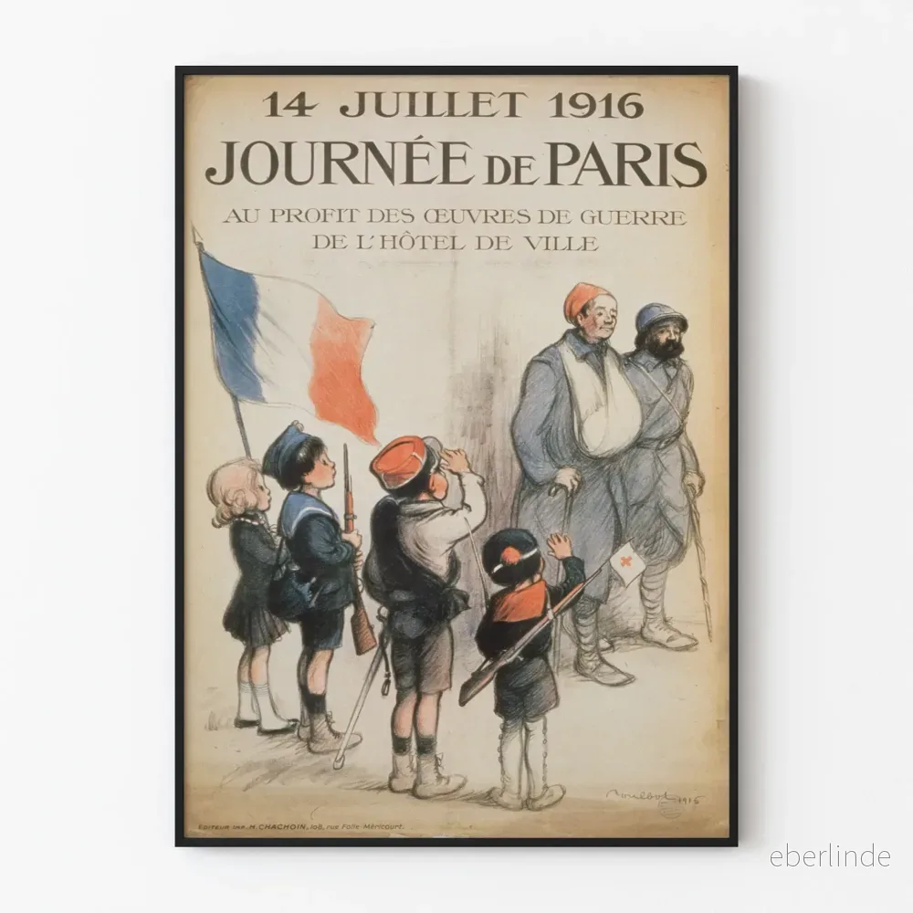 Gammal poster 14 juli 1916 Paris-dagen - Krigsverk