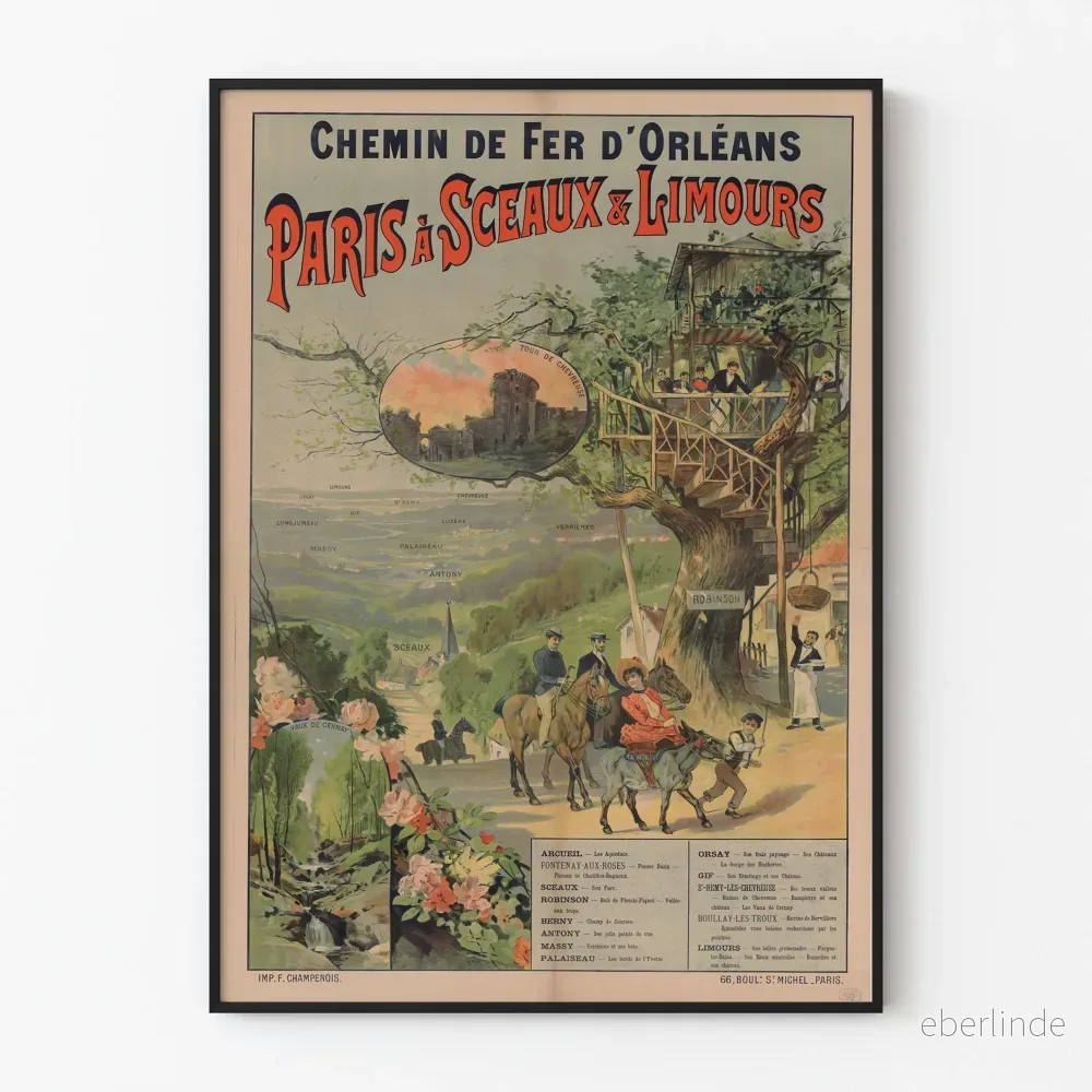 Vintageposter för Orléans järnväg, Paris till Sceaux och Limours