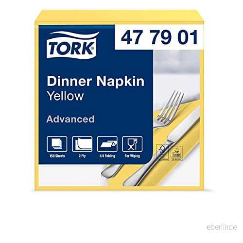 Tork Middagsservett Gul, 1/4 vikt 2 lagers, 40 cm x 39 cm, 12 150 servetter, 477901 7322540771640