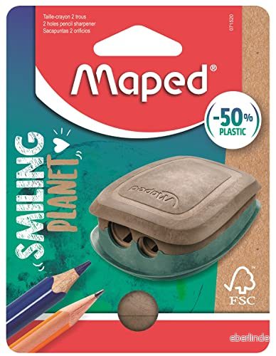 Maped Smiing Planet pennvässare ansvarsfull och praktisk 50% FSC certifierad träfiber Ergonomisk kompakt 2 håls med reserv, lätt att öppna 3154140715205