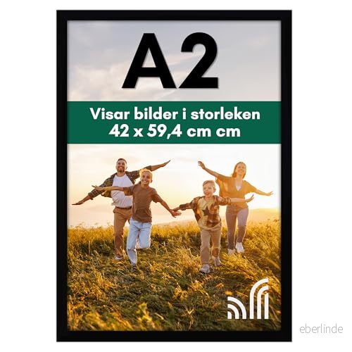 Americanflat A2 bildram i svart kompositträ med okrossbart glas horisontella och vertikala format för vägg 42 x 59,4 cm 810029116527