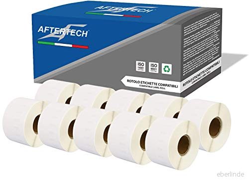 Aftertech 10 x 99018 38 190 mm kompatibla etikettrullar (110 etiketter/rulle = 1100 totalt) för Dymo LabelWriter Seiko SLP skrivaretiketter S0722470 8052532911332