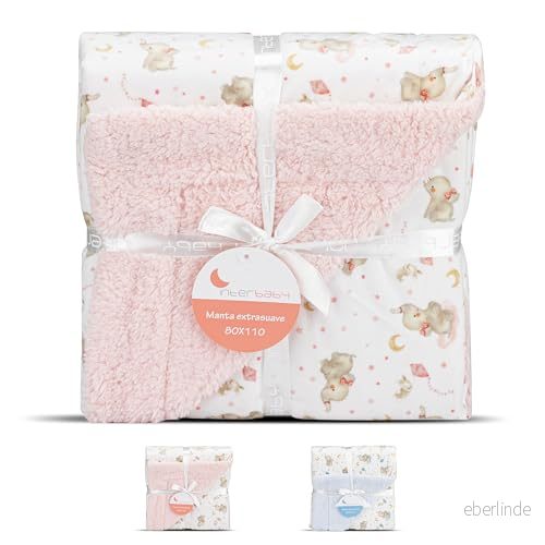 Elefant filt med babyfleece i rosa 8435440391838