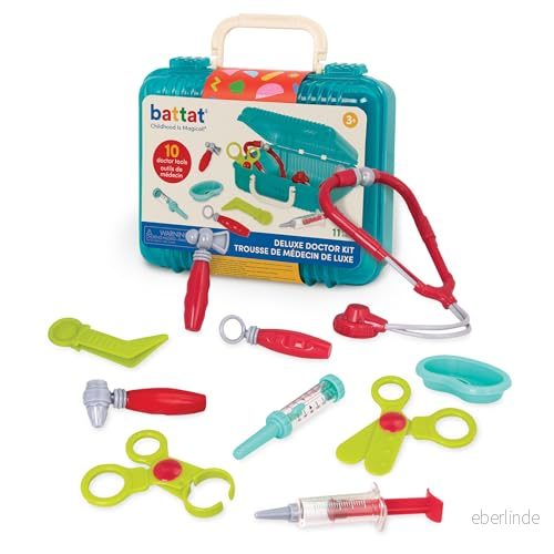 Battat BT2537Z Deluxe Doctor leksak medicinsk kit för barn 3 år + (11 st), blå 62243334502