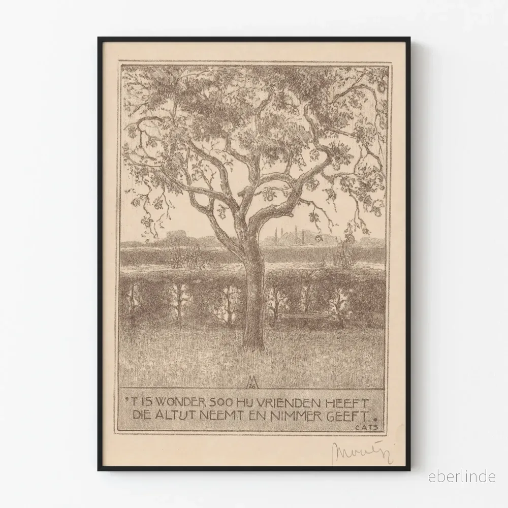Vintage väggdekoration med höstträd och poetiskt citat - Poster