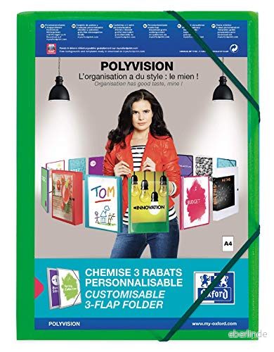 Oxford 480034BL hörnspänningsmapp polyvision, PP 0,07 mm, för ca 300 DIN A4 blad, 12 stycken, blå Pappersförvaring Övergripande mapp polyvision lime 3045050079191