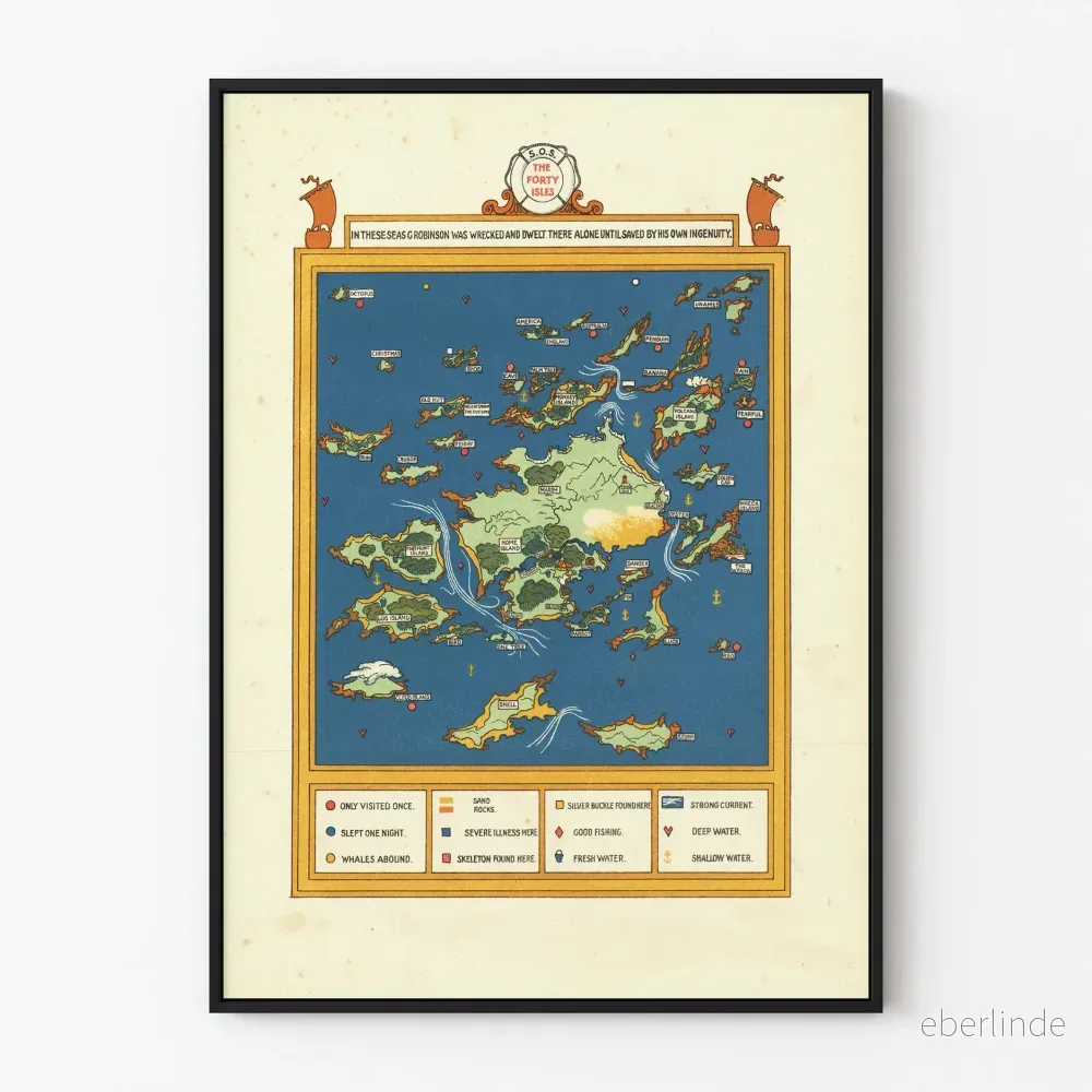 Karta Poster över De Fyrtio Öarna - Vintage Väggdekoration