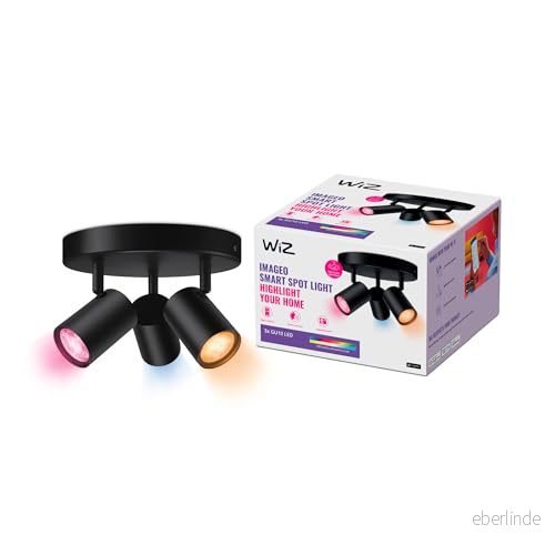 WiZ Imageo Tak och väggspotlight (WiZ Color), svart, 3 huvuden, rund Smart LED belysning (WiFi Bluetooth), 3x5W, 2200 6500 Kelvin, Dimbar i kallvitt till varmvitt + 16 miljoner färger 8719514554535