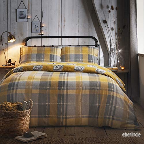 Dreams & Drapes Colville Check 100 procent borstad bomull påslakanset Super King Bed Size i ockra 5056387702179