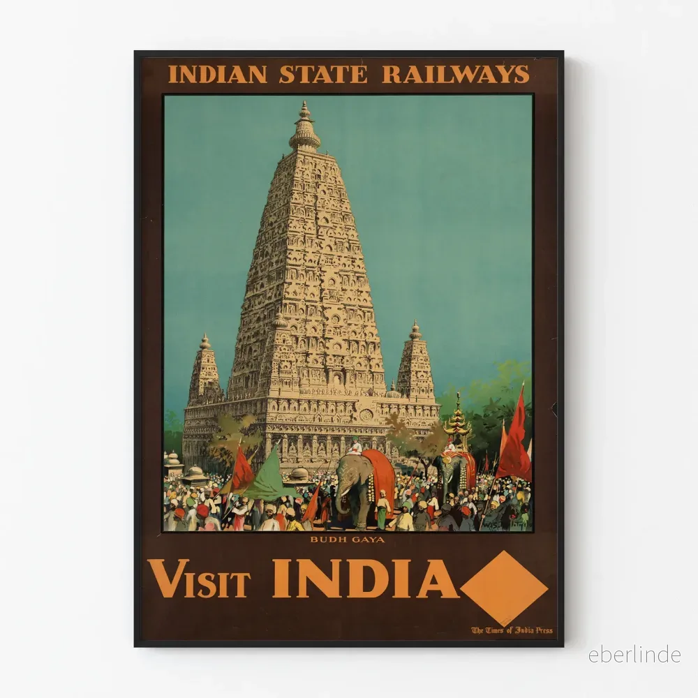 Vintageposter för besök i Indien - Templet i Bodh Gaya