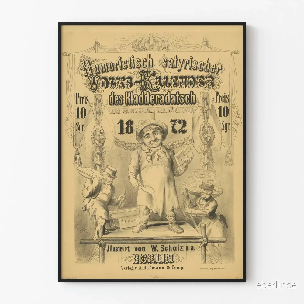 Tysk satirisk vintageposter från 1872 – Humor och karikatyr