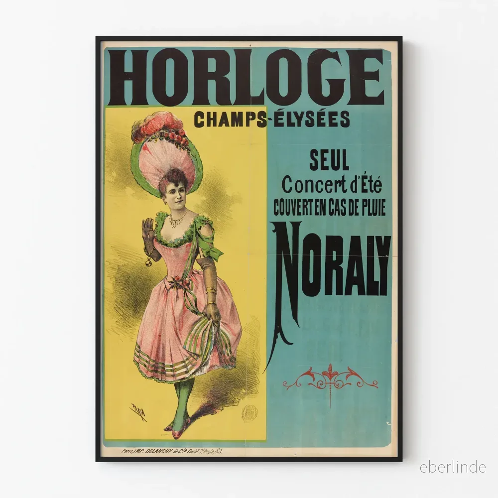 Vintageposter Horloge Champs-Élysées Sommarkonsert Noraly
