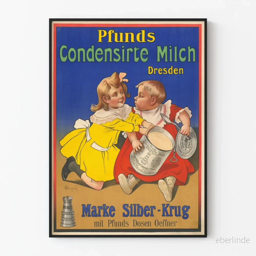 Vintageposter med koncentrerad mjölk Pfunds med barn