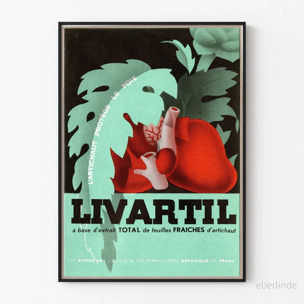 Vintageposter Livartil konstgjord kronärtskocka och hjärta väggdekoration