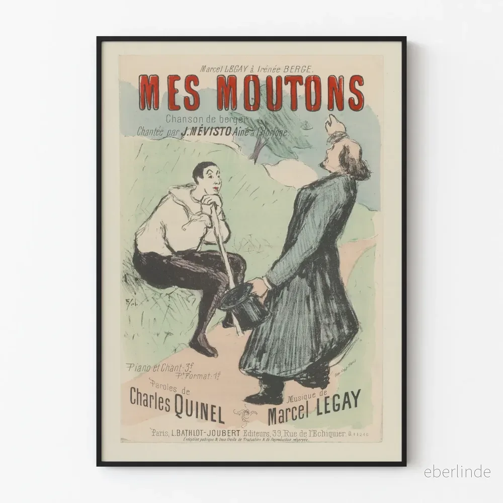 Vintageposter Mes Moutons - Väggdekoration med herdevisa