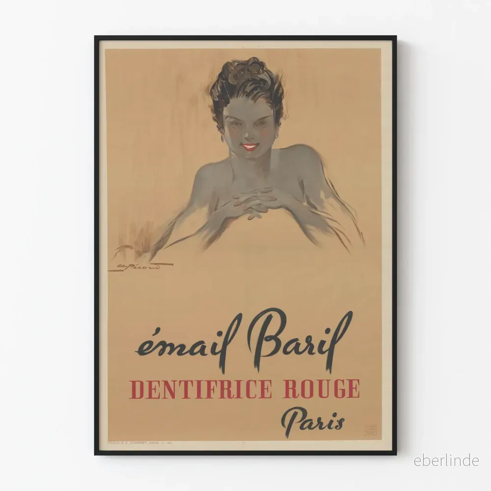 Antik poster för tandkräm röd emalj tunna Paris