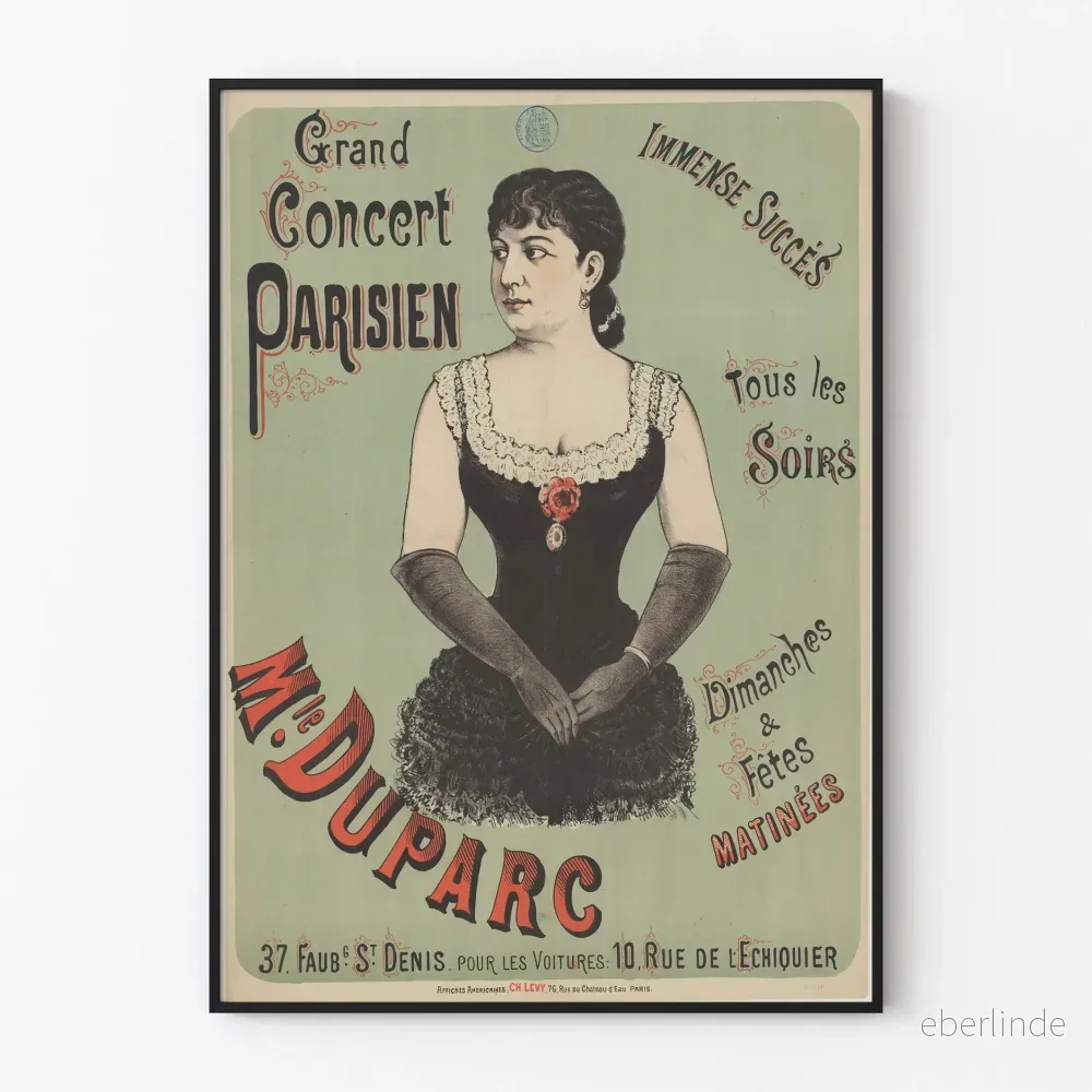 Vintageaffisch för stor konsert i Paris av Mlle Duparc