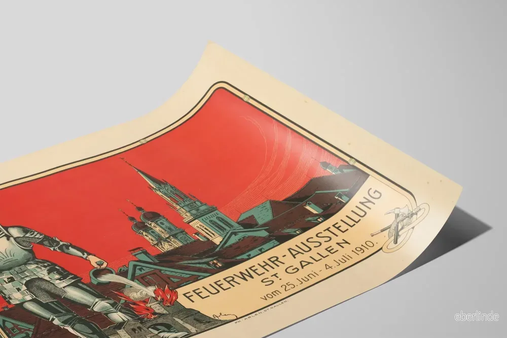 Vintageaffisch för brandmänsutställning i St Gallen 1910 - Bild 2