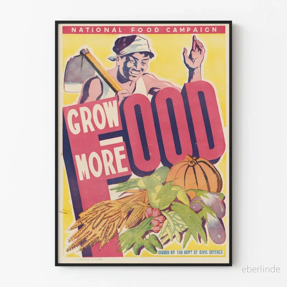 Vintageposter för Nationell Kampanj för Matproduktion Grow More Food