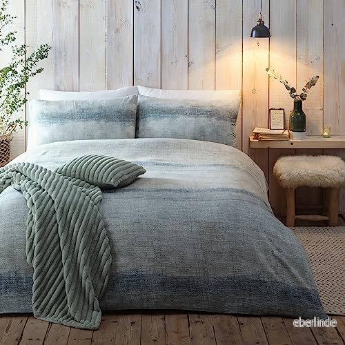 Appletree Hygge Anson Stripe 100% borstad bomull påslakanset Enkelsäng storlek i grönt 5056387771243