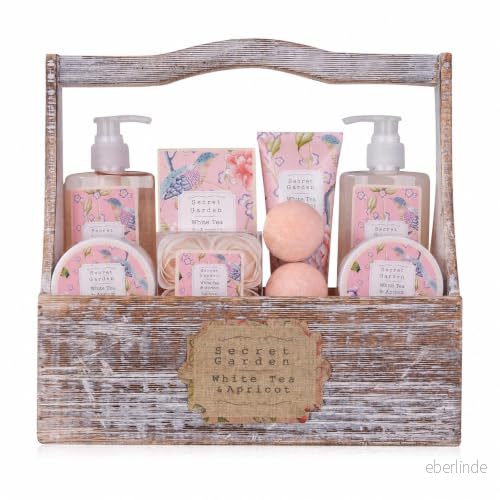 Accentra duschset dampresentset i träkorg 8 delat vårdset med duschgel, bodylotion, badtillsatser, peeling & handkräm wellnesspresentset för födelsedagar, alla hjärtans dag jul 4015953622014