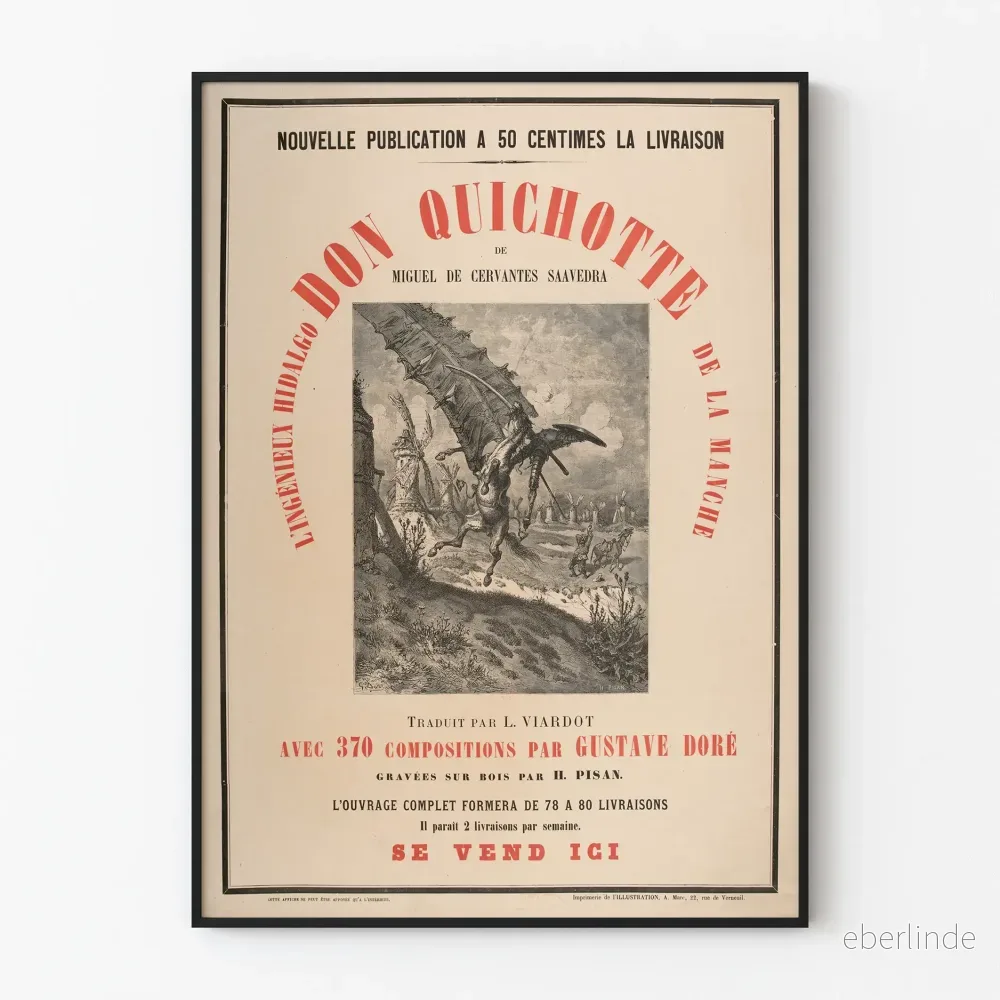Vintageposter av Don Quijote från La Mancha illustrerad av Gustave Doré