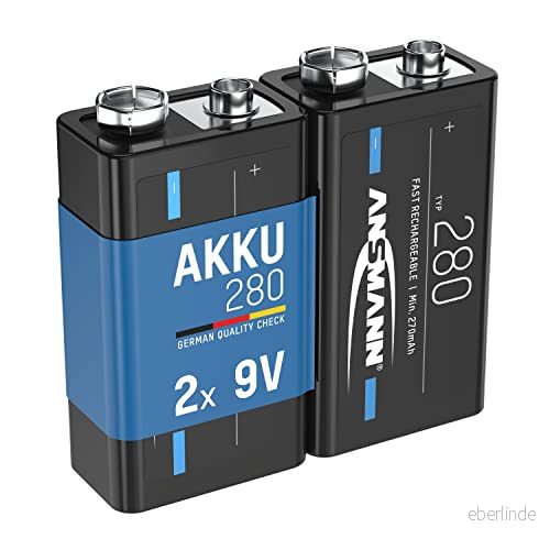 ANSMANN Batteri E block 9 V 280 mAh NI MH, 2 stycken, låg självurladdning, laddningsbar, perfekt för fjärrkontroll, mätutrustning, multimeter, mikrofon 4013674158614