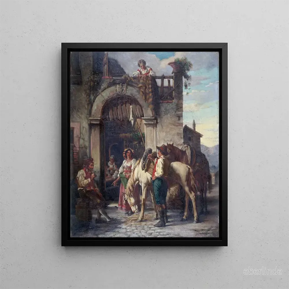 Målning La halte des chevaux à l'auberge - Auguste Dutuit | Konsttryck